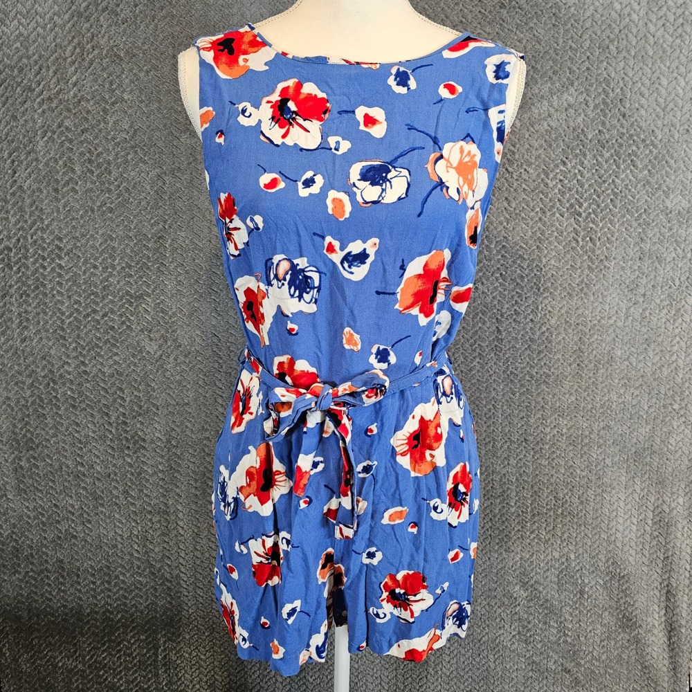 Tommy Hilfiger Blue Floral Sleeveless Romper Tie Waist Size 6 Pocketed Zip Back